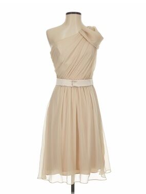 Lela Rose One Shoulder Chiffon Cocktail Dress Grecian Flowy Draped Cream Beige 4